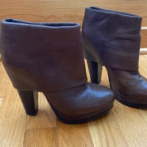 Ash brown leather fold over heeled bootie. Size 6, 36 slip in. Barely worn.